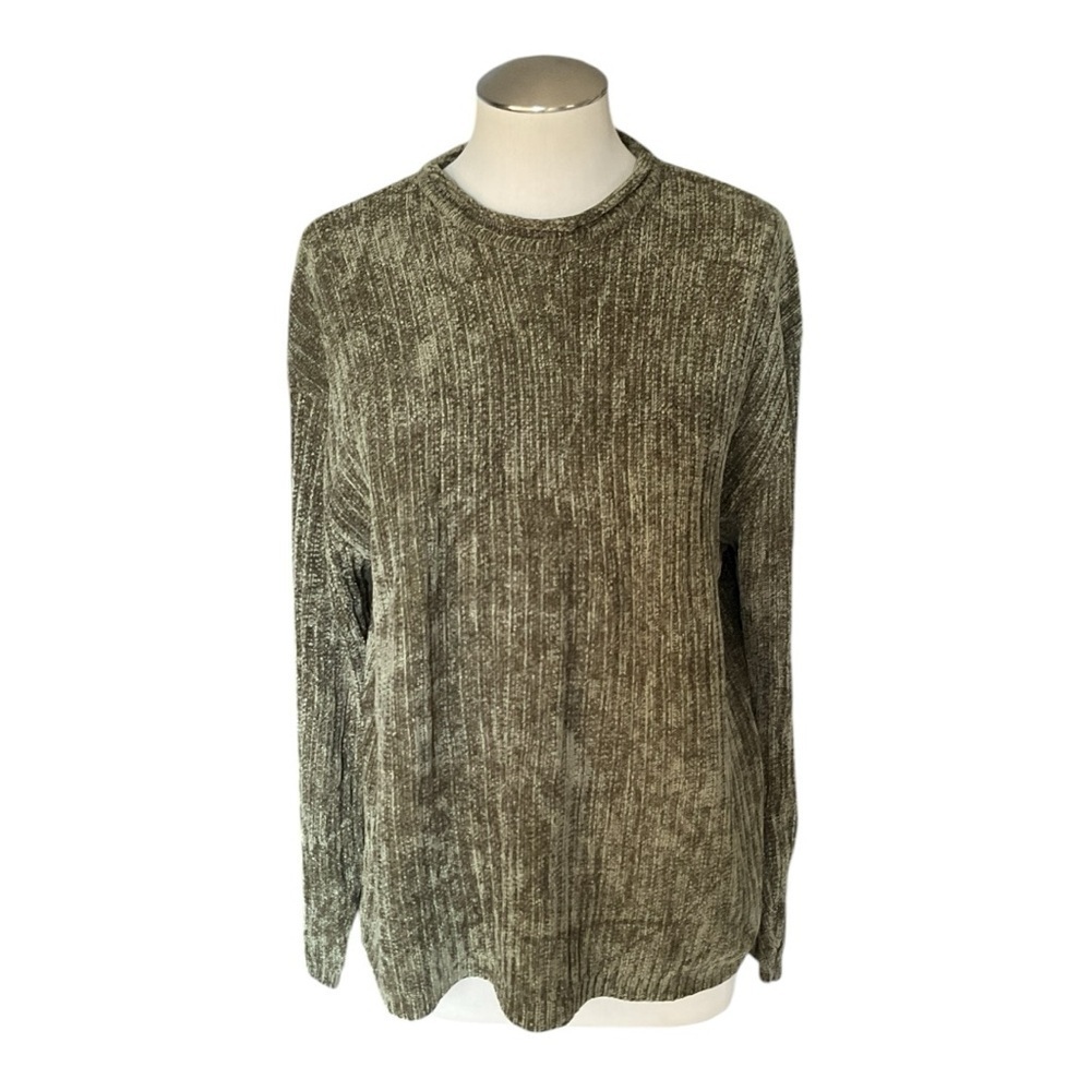 Linea Dome XL Olive Green Chenille Sweater Soft Ribbed Long Sleeve Tunic - Picture 2 of 5